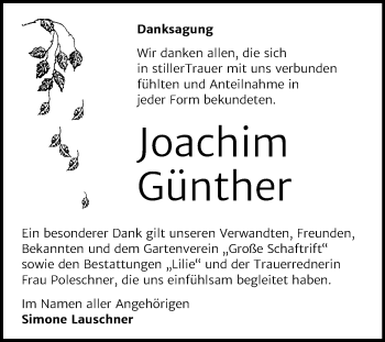 Traueranzeige von Joachim Günther von Super Sonntag Dessau-Roßlau