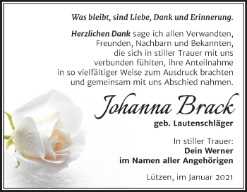 Traueranzeige von Johanna Brack von Mitteldeutsche Zeitung Weißenfels