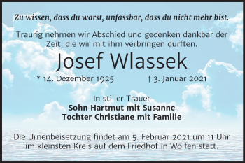 Traueranzeige von Josef Wlassek von Mitteldeutsche Zeitung Bitterfeld