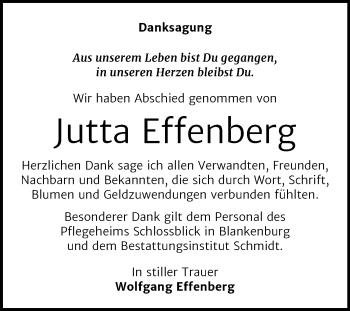 Traueranzeige von Jutta Effenberg von Mitteldeutsche Zeitung Quedlinburg