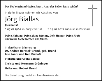 Traueranzeige von Jörg Biallas von Mitteldeutsche Zeitung Halle/Saalkreis