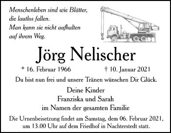 Traueranzeige von Jörg Nelischer von Mitteldeutsche Zeitung Aschersleben / Quedlinburg