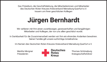 Traueranzeige von Jürgen Bernhardt von Mitteldeutsche Zeitung Merseburg/Querfurt