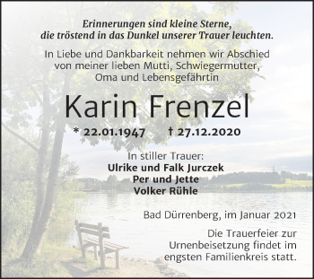 Traueranzeige von Karin Frenzel von Super Sonntag Merseburg/Querfurt