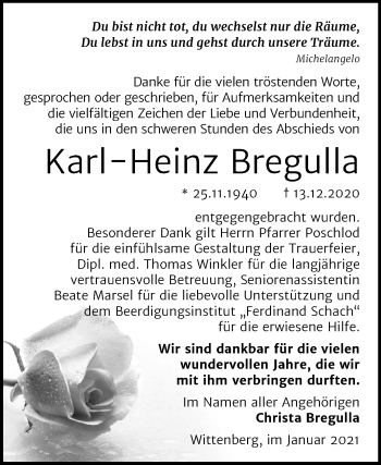 Traueranzeige von Karl-Heinz Bregulla von Mitteldeutsche Zeitung Wittenberg