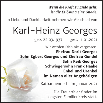Traueranzeige von Karl-Heinz Georges von Mitteldeutsche Zeitung Sangerhausen