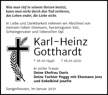 Traueranzeige von Karl-Heinz Gotthardt von Super Sonntag Sangerhausen