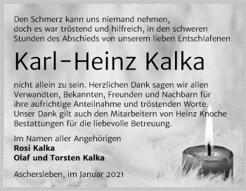 Traueranzeige von Karl-Heinz Kalka von Mitteldeutsche Zeitung Aschersleben