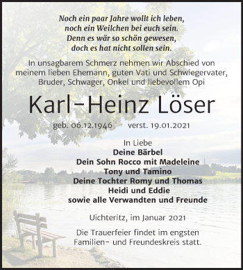 Traueranzeige von Karl-Heinz Löser von Mitteldeutsche Zeitung Weißenfels