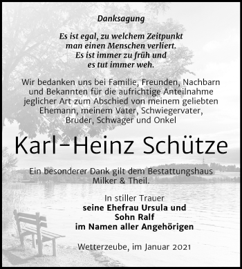 Traueranzeige von Karl-Heinz Schütze von Super Sonntag Zeitz
