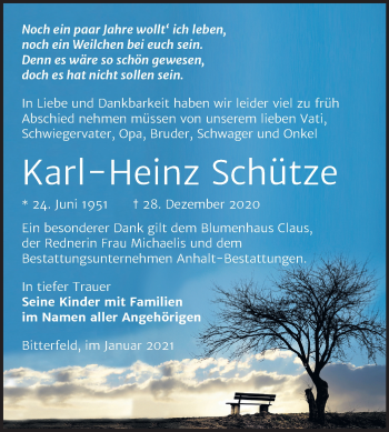 Traueranzeige von Karl-Heinz Schütze von Mitteldeutsche Zeitung Bitterfeld