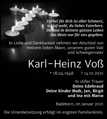 Traueranzeige von Karl-Heinz Voß von Super Sonntag Quedlinburg