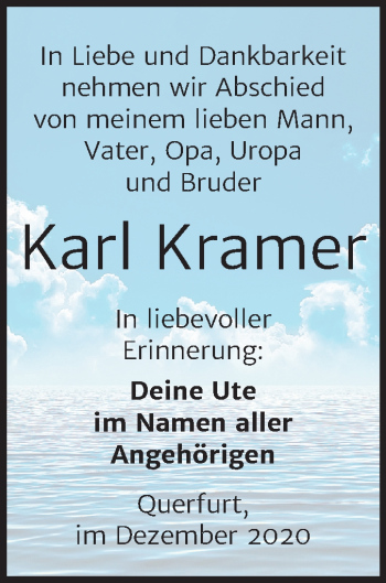 Traueranzeige von Karl Kramer von Super Sonntag Merseburg/Querfurt