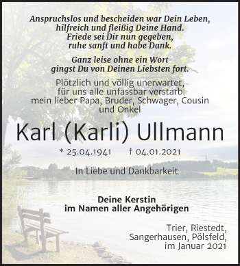 Traueranzeige von Karl Ullmann von Mitteldeutsche Zeitung Sangerhausen