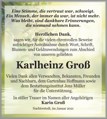 Traueranzeige von Karlheinz Groß von Super Sonntag Aschersleben