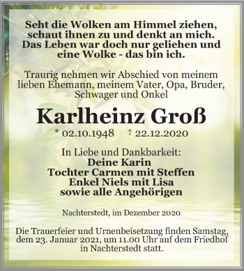 Traueranzeige von Karlheinz Groß von Super Sonntag Aschersleben