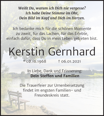 Traueranzeige von Kerstin Gernhard von Mitteldeutsche Zeitung Halle/Saalkreis