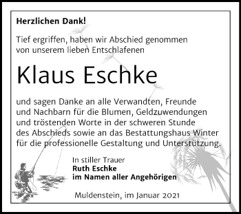Traueranzeige von Klaus Eschke von Mitteldeutsche Zeitung Bitterfeld