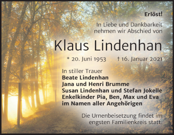 Traueranzeige von Klaus Lindenhan von Mitteldeutsche Zeitung Halle/Saalkreis