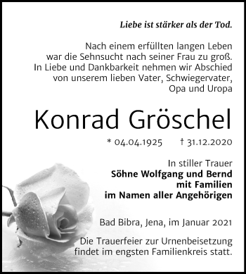 Traueranzeige von Konrad Gröschel von Mitteldeutsche Zeitung Naumburg/Nebra