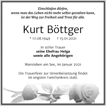 Traueranzeige von Kurt Böttger von Mitteldeutsche Zeitung Mansfelder Land