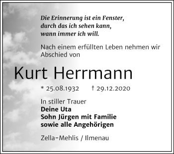 Traueranzeige von Kurt Herrmann von Mitteldeutsche Zeitung Merseburg/Querfurt