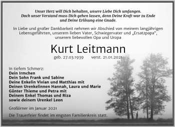 Traueranzeige von Kurt Leitmann von Mitteldeutsche Zeitung Mansfelder Land
