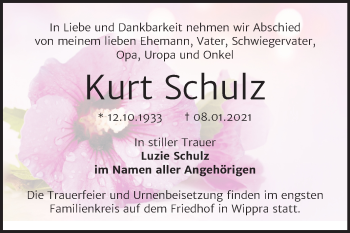 Traueranzeige von Kurt Schulz von Super Sonntag Sangerhausen