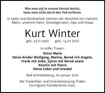 Traueranzeige von Kurt Winter von Mitteldeutsche Zeitung Wittenberg