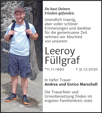 Traueranzeige von Leeroy Füllgraf von Mitteldeutsche Zeitung Köthen
