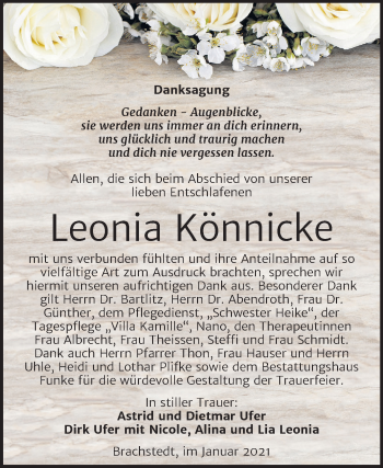 Traueranzeige von Leonia Könnicke von Mitteldeutsche Zeitung Halle/Saalkreis