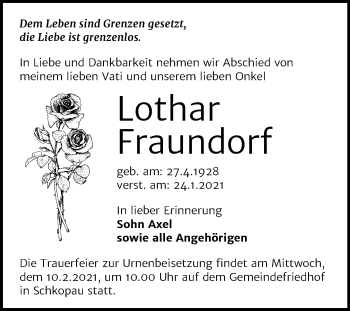 Traueranzeige von Lothar Fraundorf von Mitteldeutsche Zeitung Merseburg/Querfurt