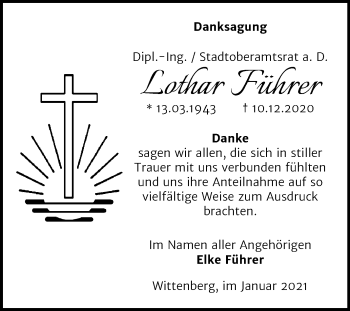 Traueranzeige von Lothar Führer von Super Sonntag Wittenberg