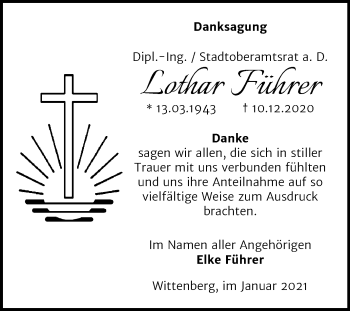 Traueranzeige von Lothar Führer von Mitteldeutsche Zeitung Wittenberg