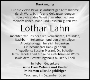 Traueranzeige von Lothar Lahn von Mitteldeutsche Zeitung Weißenfels