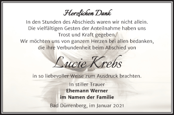 Traueranzeige von Lucie Krebs von Super Sonntag Merseburg/Querfurt