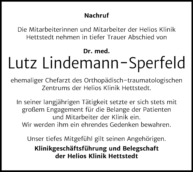  Traueranzeige für Lutz Lindemann-Sperfeld vom 16.01.2021 aus Mitteldeutsche Zeitung Mansfelder Land / Halle/Saalkreis / Sangerhausen