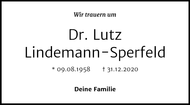  Traueranzeige für Lutz Lindemann-Sperfeld vom 07.01.2021 aus Mitteldeutsche Zeitung Wittenberg