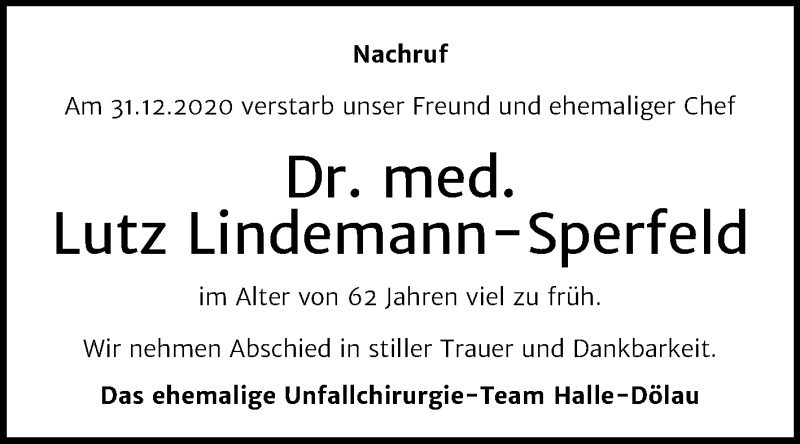  Traueranzeige für Lutz Lindemann-Sperfeld vom 13.01.2021 aus Mitteldeutsche Zeitung Halle/Saalkreis