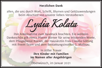 Traueranzeige von Lydia Kolata von Mitteldeutsche Zeitung Merseburg/Querfurt