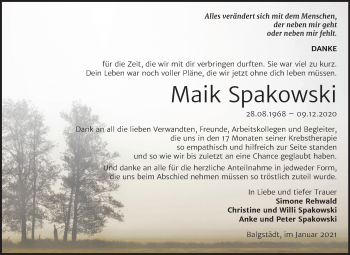 Traueranzeige von Maik Spakowski von Super Sonntag Naumburg/Nebra