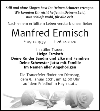 Traueranzeige von Manfred Ermisch von Super Sonntag Sangerhausen