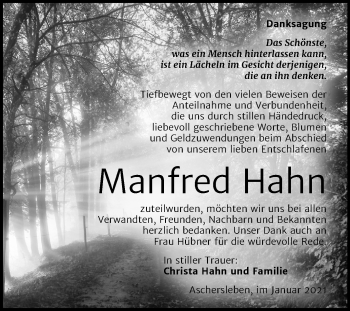 Traueranzeige von Manfred Hahn von Mitteldeutsche Zeitung Aschersleben