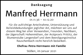 Traueranzeige von Manfred Herrmann von Mitteldeutsche Zeitung Weißenfels