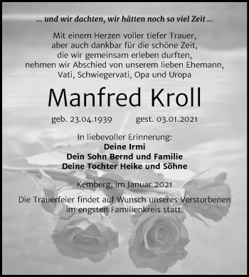 Traueranzeige von Manfred Kroll von Super Sonntag Wittenberg