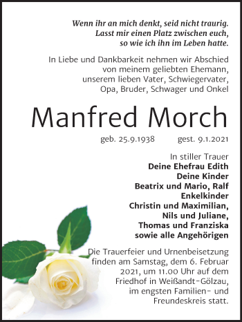 Traueranzeige von Manfred Morch von Super Sonntag Köthen