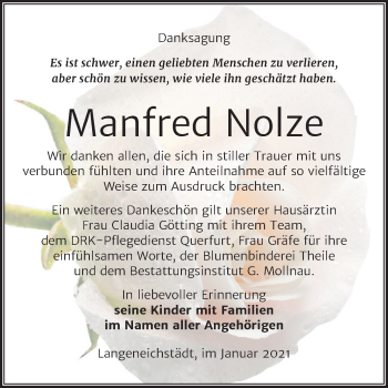 Traueranzeige von Manfred Nolze von Mitteldeutsche Zeitung Merseburg/Querfurt