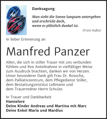 Traueranzeige von Manfred Panzer von Super Sonntag Dessau-Roßlau