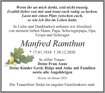 Traueranzeige von Manfred Ramthun von Mitteldeutsche Zeitung Aschersleben