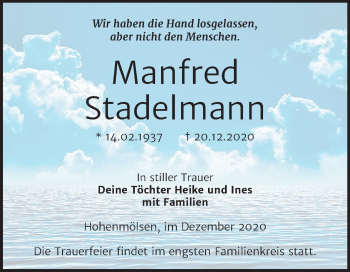 Traueranzeige von Manfred Stadelmann von Super Sonntag Weißenfels